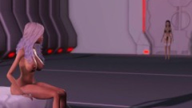 Hot sex in the space station! Female android plays with a young blonde