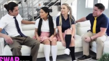 SisSwap - Gorgeous Girls In Knee Socks Alona Bloom & Percy Sires Get Fucked And Creamed By Stepbros