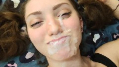 Compilation of cum on face hair and clothes for a cute horny schoolgirl who loves anal sex