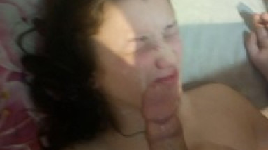 compilation of a lot of warm tasty cum pours down the face of a cute schoolgirl but she wants even