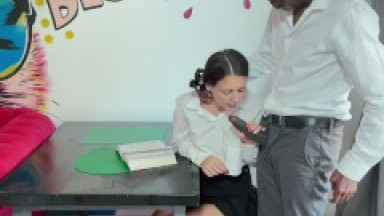 cute student takes a huge bbc from her monster cock teacher