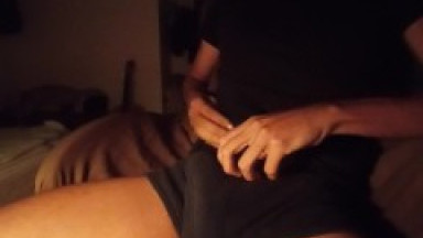 Hot guy jerking off his big cock outside his underwear, loud moans of intense pleasure