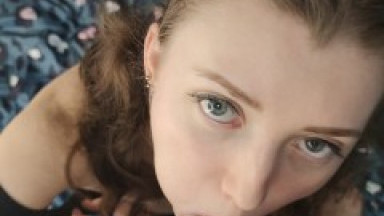 cute girl passionately sucks cock and balls to get a portion of delicious warm sperm on her face
