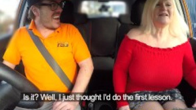 Fake Driving School Busty mature MILF sucks and fucks lucky instructor