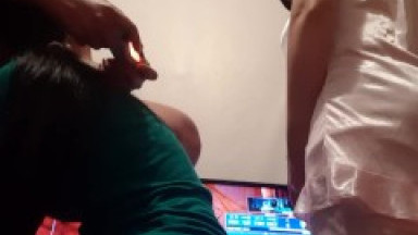 While I play injustice with my neighbor, my girlfriend licks my pussy - IkaSmokS