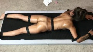 Jazmine Face Down and Nude on the Tickling Table - (partial clip)