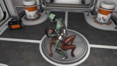 Sex on the exoplanet! Sci-fi android fucks hard a hot black girl in the base camp
