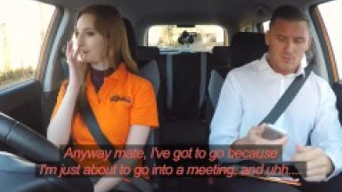 Fake Driving School English Redhead with Posh Accent gets Spunk on her HAIRY GINGER PUSSY