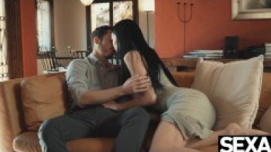 Busty beauty's big natural tits bounce as she rides lover