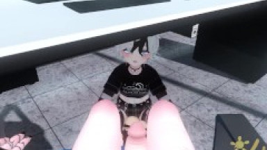 POV Femboy coworker hid under your desk, but then he noticed your cock...