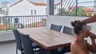 Eating and fucking Yourscretpleasure in public on the balcony