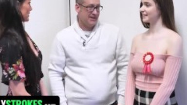 FamilyStrokes - Tiny 18 Years Old Babe Fucks Sales Agent Under Stepmom And Stepdad's Guidance