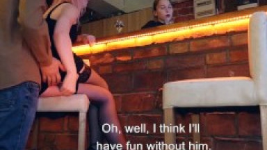 Trans Fucked anal while talking to the bartender