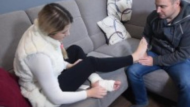 Friend's sensual foot and back massage (BIG feet, foot worship, foot teasing, hurt ankle, sexy toes)