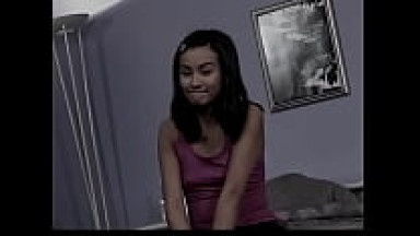 Smiling asian waits in bed to get fucked