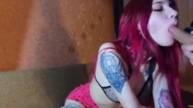 Tiny beauty gives a gentle blowjob