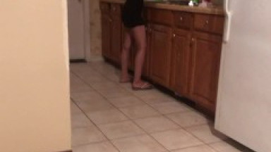 Amateur teen thinking about hot guys, get naked in the kitchen