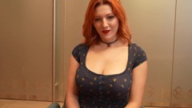 Redhead With Big Natural Tits Pops Her Tight Pussy To Get The Job