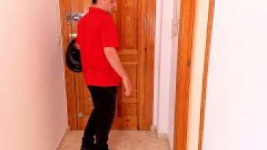 Young mom drops towel in front of delivery boy and then gets fucked hard!