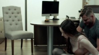 The Button Stops The Time - Nathan Undresses Hazel Moore, Fucks Her And Cums On Her Hairy Pussy