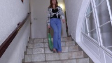 Cleaning her dirty bare feet (dirty socks, dirty feet, foot worship, foot washing, foot massage)