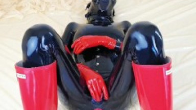 OnlyFans teaser - Anal fun in latex catsuit with integrated vaginal and anal condoms!