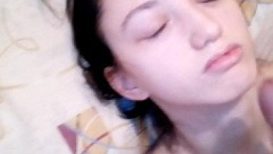 Compilation Cutie with beautiful blue eyes bathes in warm and tasty sperm with pleasure