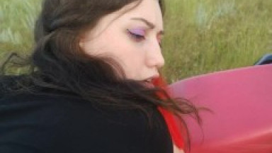 Beautiful emo schoolgirl fucks on motorcycle and sucks cock gets mouthful of cum