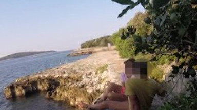 Teen teacher sucks my cock in a public beach in Croatia in front of everyone - it's very risky
