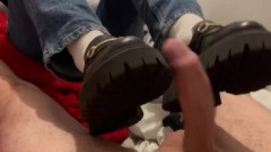 Sockjob in white socks and black loafers