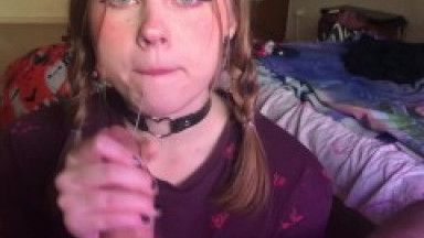 Younger stepsister sucks big cock and gets cum on face