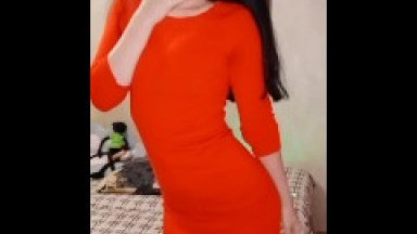 Brunette in red wants to fuck