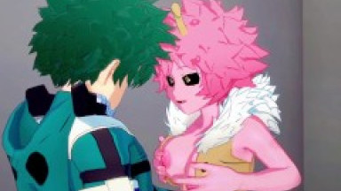 Mina Ashido and Izuku Midoriya have deep sex in the men's restroom. - My Hero Academia Hentai